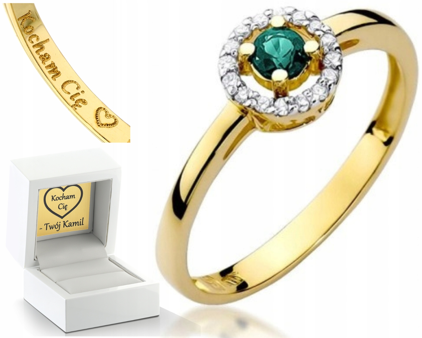 Zlatý Prstýnek S Smaragd Gravírování Bonus