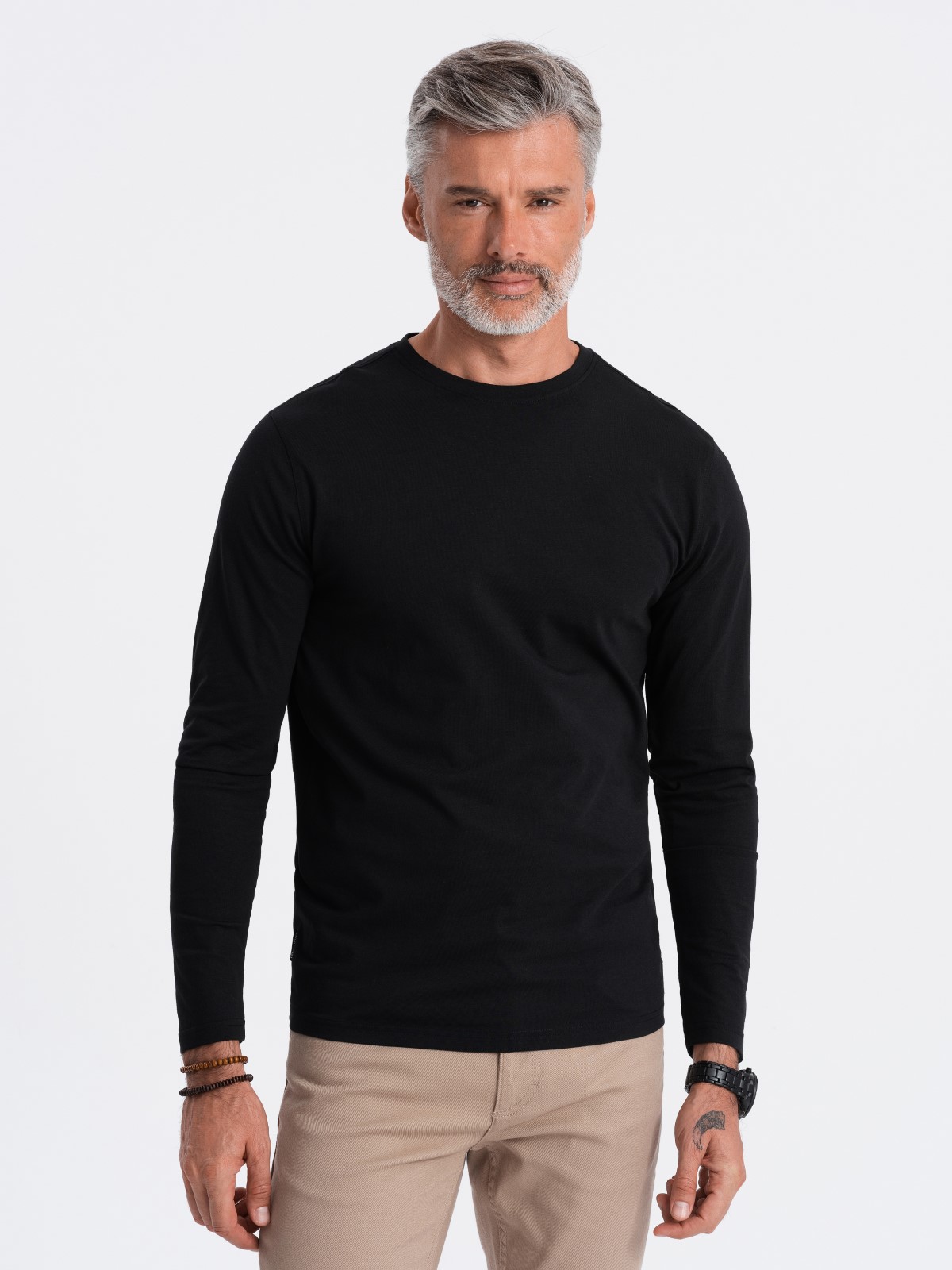 Longsleeve męski czarny basic 100% bawełna wygodny OM-LSBL-0106 V1 rozm. L Rozmiar L