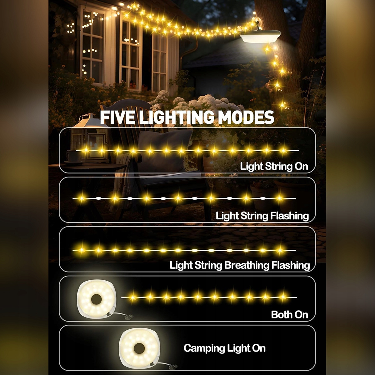 Lampa Kempingowa Biwakowa Akumulatorowa LED Girlanda Na Rolce 10m Ciepła Moc 5 W