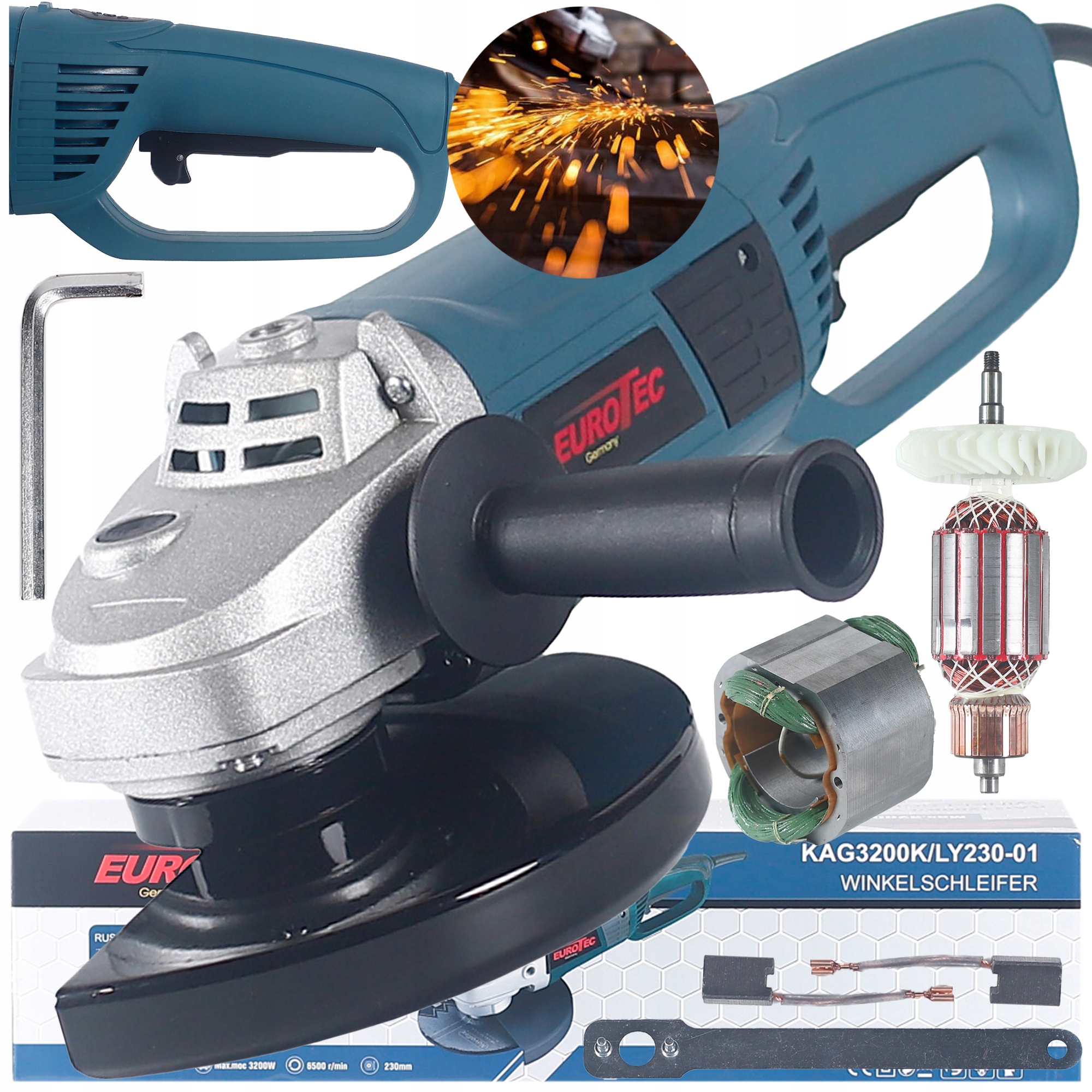 Úhlová Bruska 230 MM Volný Soft Start Velká Bruska Diax 3200W Síťová