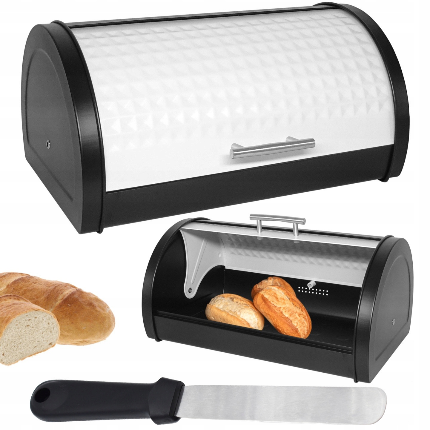 CHLEBAK METALOWY POJEMNIK NA PIECZYWO CZARNY BIAŁY
