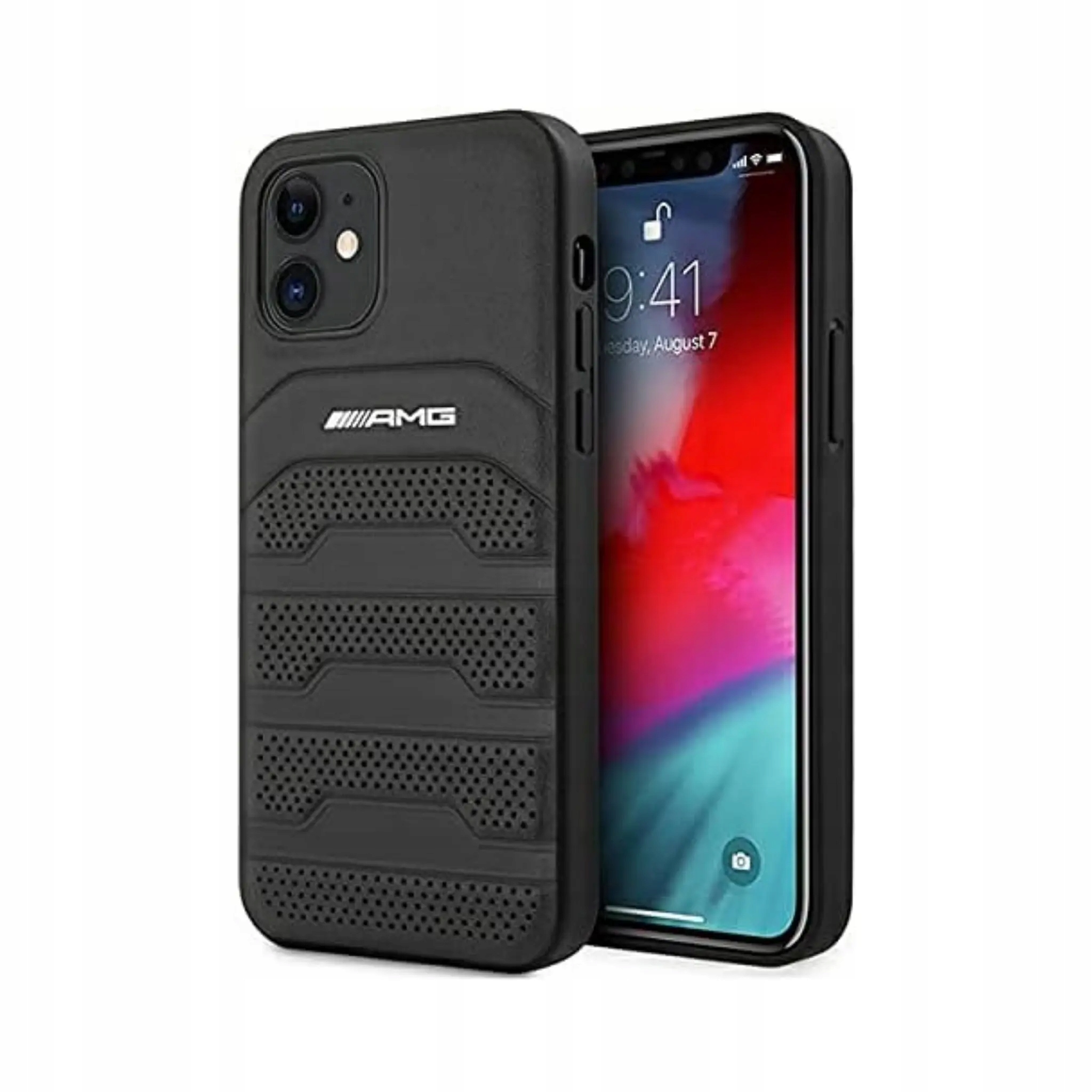 Etui Amg do iPhone'a 12 Mini, czarne tłoczone linie