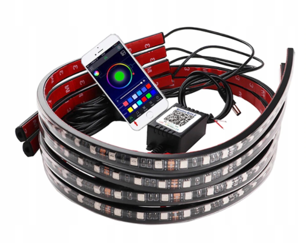 Podświetlenie podwozia LED RGB lampki taśmy pod samochód auto + pilot APPka