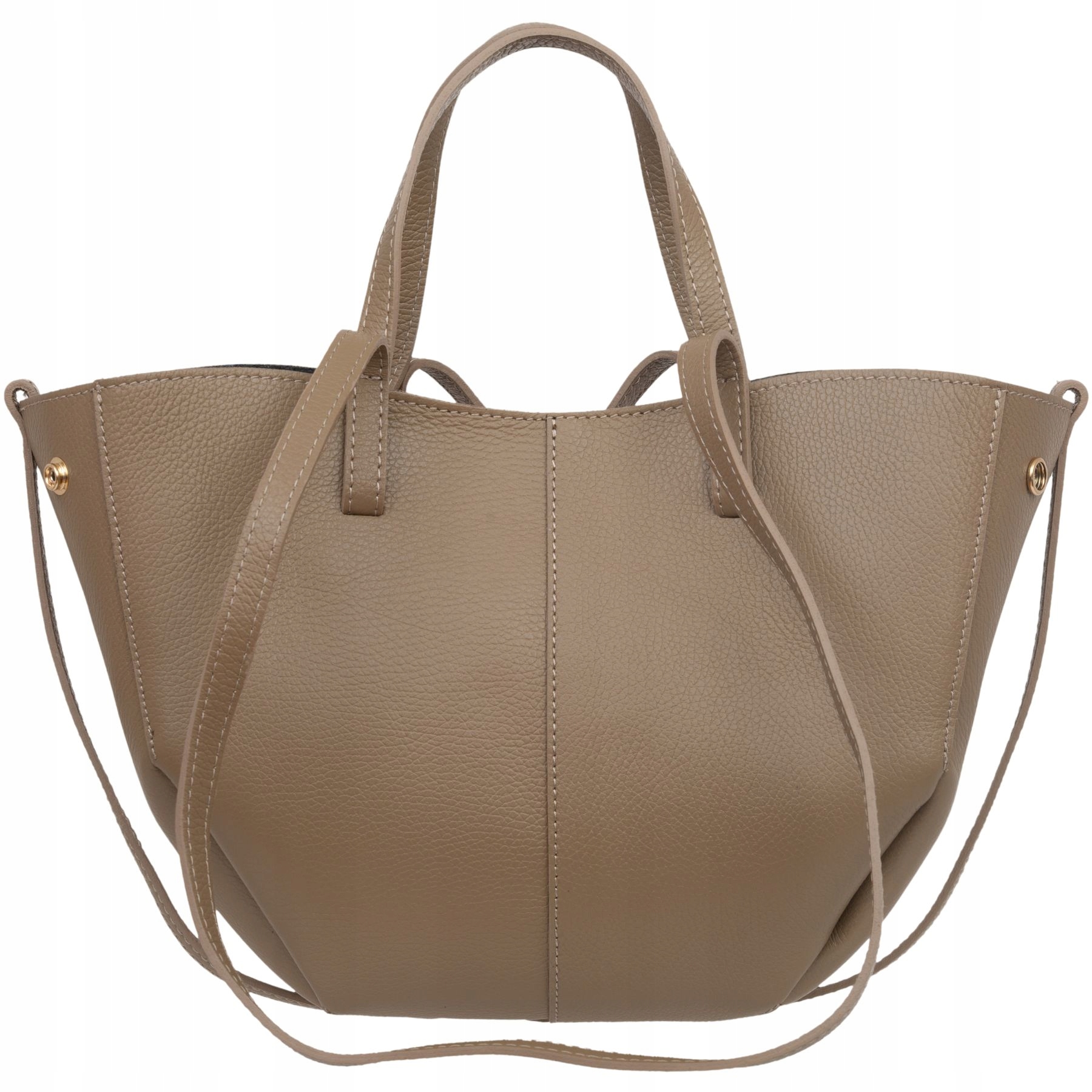 Vera Pelle torebka damska skórzana shopper mała rozpinana na ramię Taupe