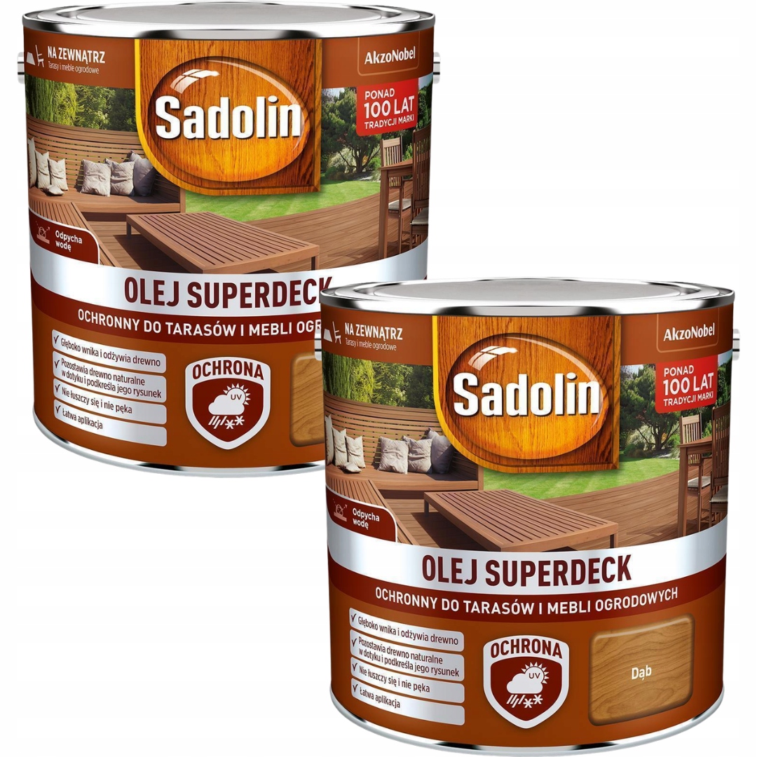 Sada Sadolin Olej 2x2,5L Superdeck Ochranný Pro Terasy A Nábytek Dub 5L