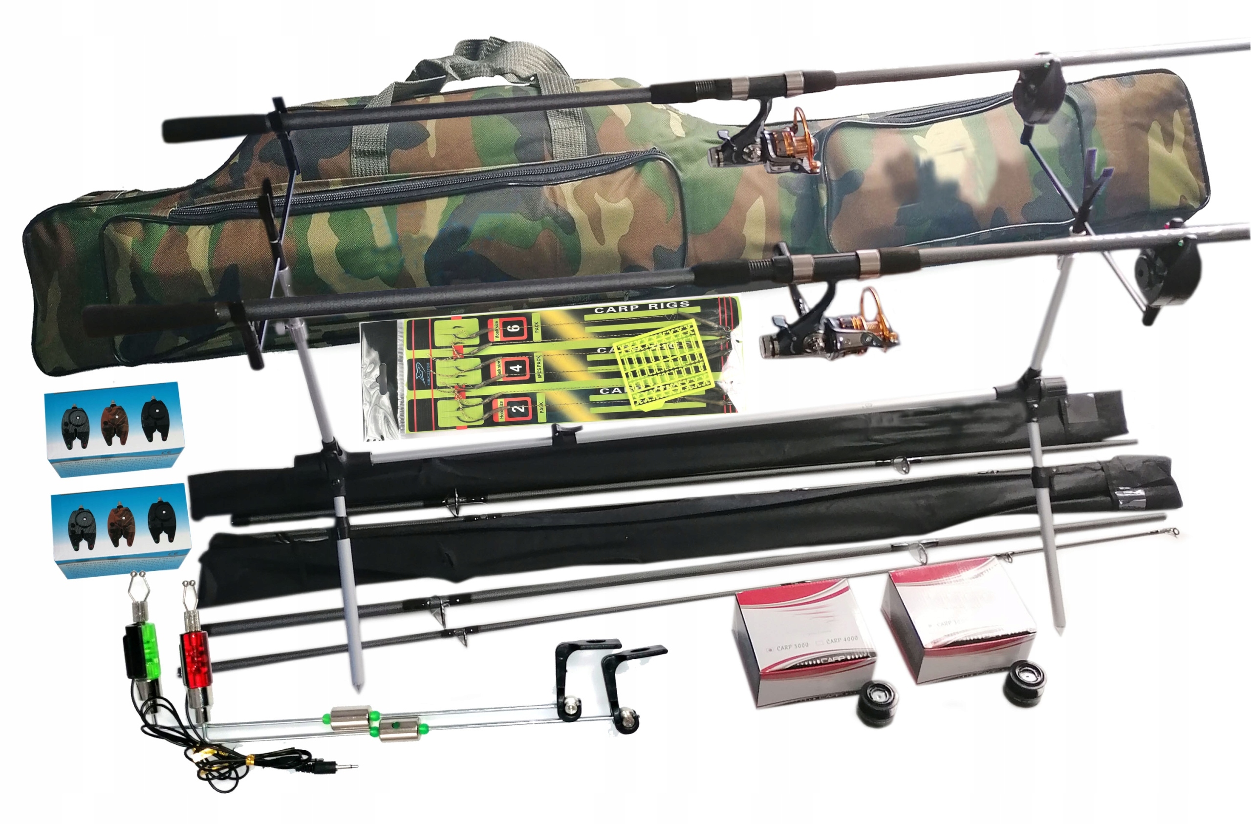 Rybářská sada 2 kaprových prutů 2 navijáky Rod Pod signalizátor Dárek