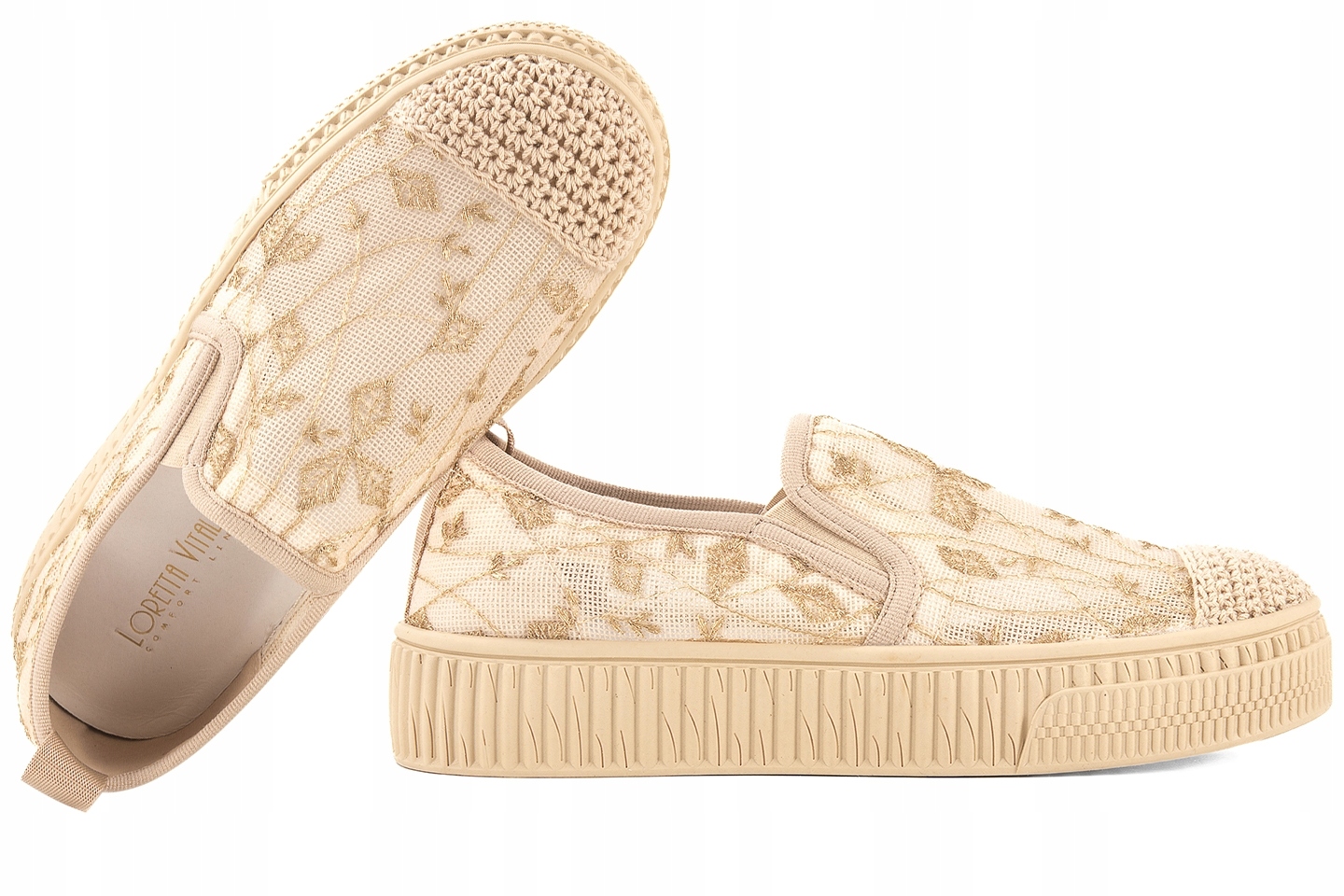 Loretta Vitale W1901 Krajkové Polobotky Tenisky Ažurové Vložky 35 Béžová