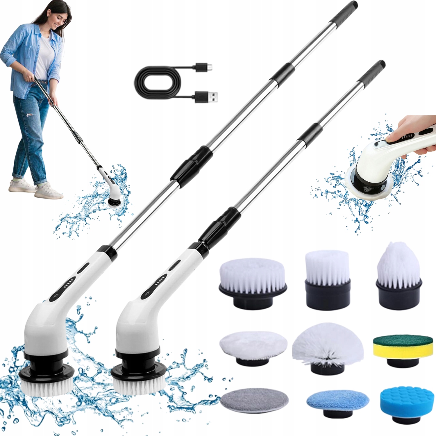 Levně Bezdrátový Elektrický Čisticí Kartáč – 9 Nástavců, 2 Režimy