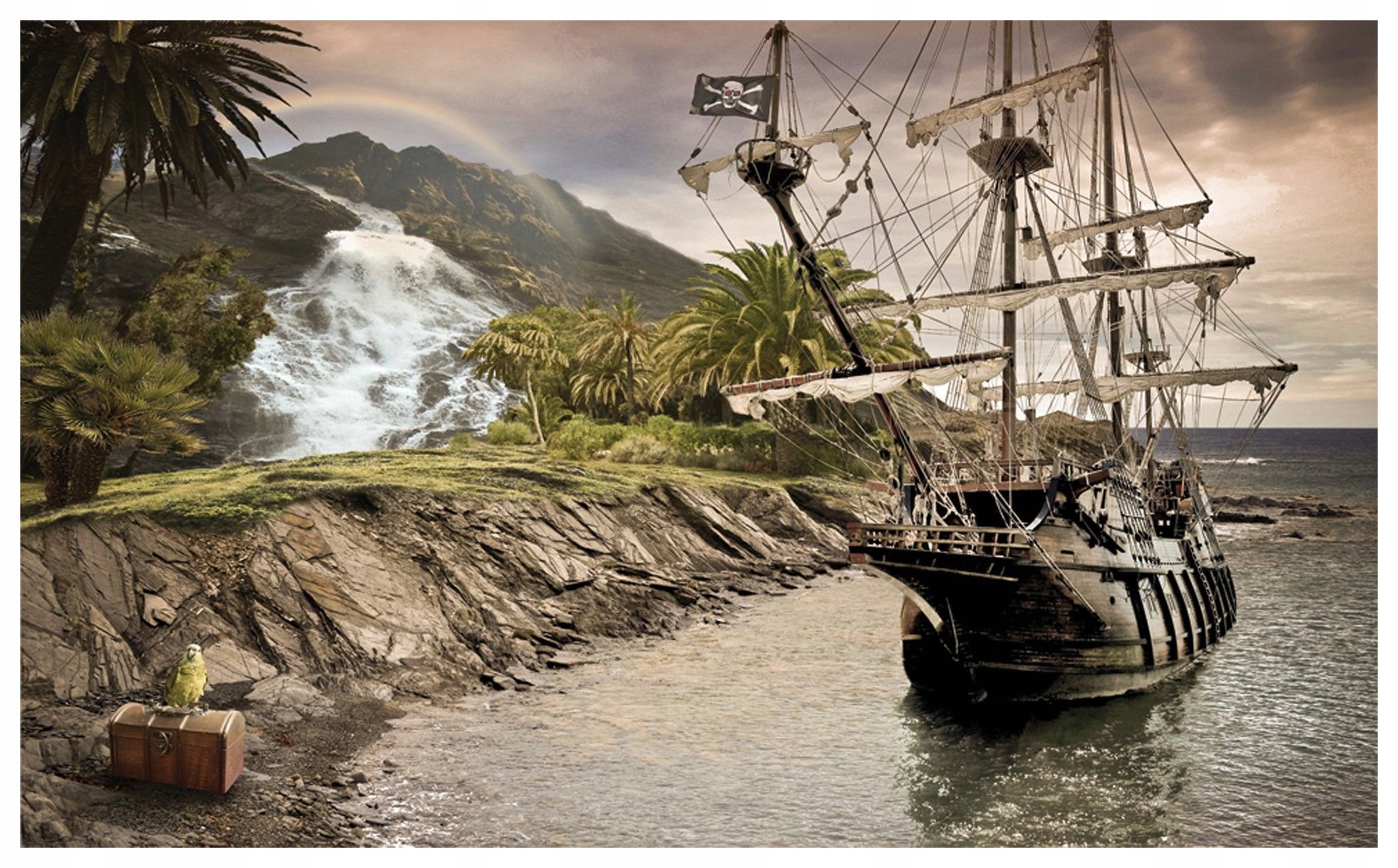 Fototapeta Pirátská Loď Ostrov pokladů Tropy Papoušek 200x140 lepidlo