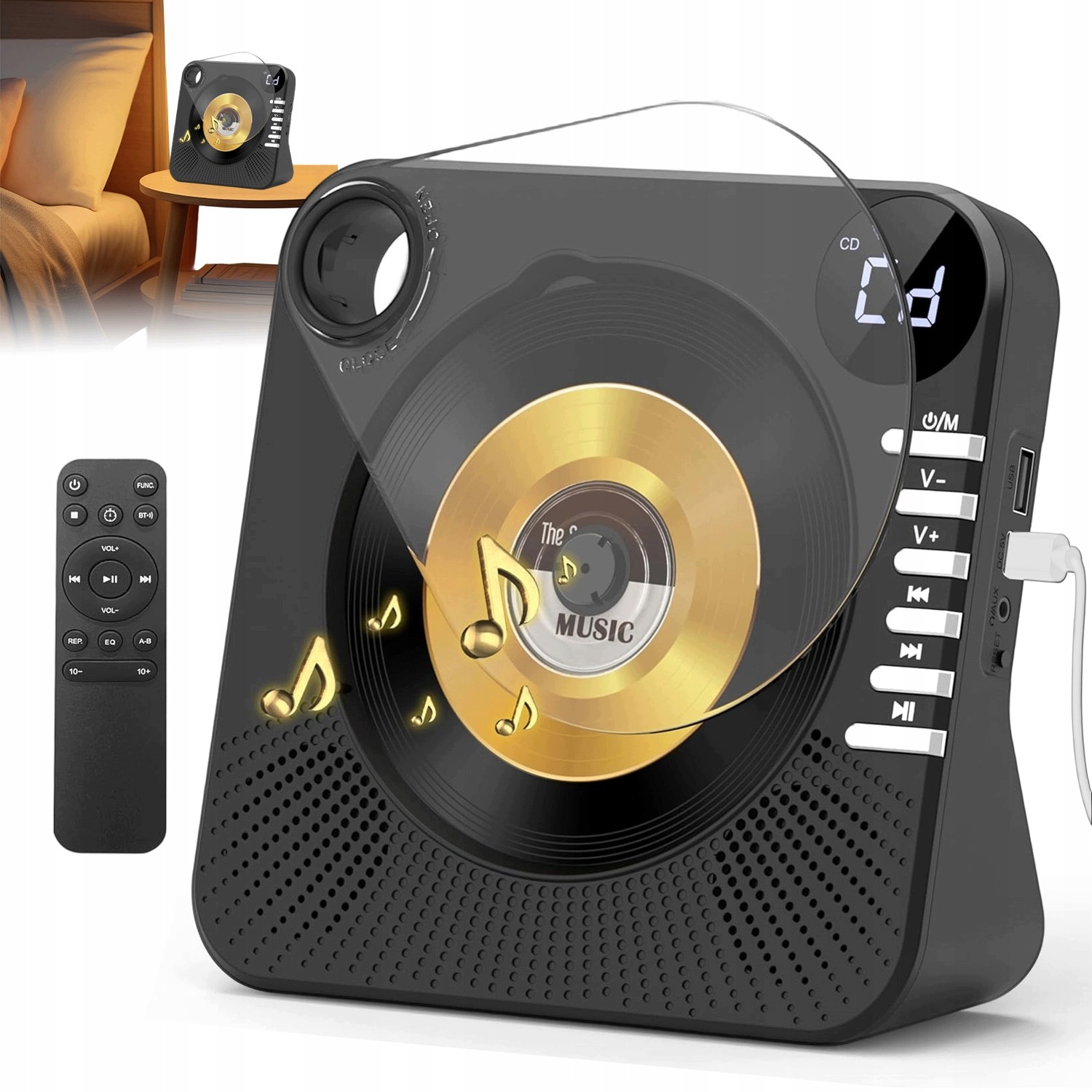 Přenosný CD Přehrávač, Reproduktor, Přehrávání Přes Usb Bluetooth 5.0 LCD Aux