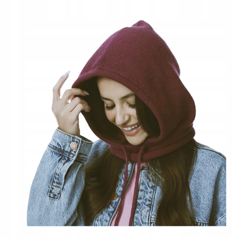 Vínově hnědá Módní vlněná nákrčník s kuklou a kapuce Pl