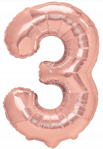 BALON FOLIOWY CYFRA 3 RÓŻOWY URODZINY 80cm