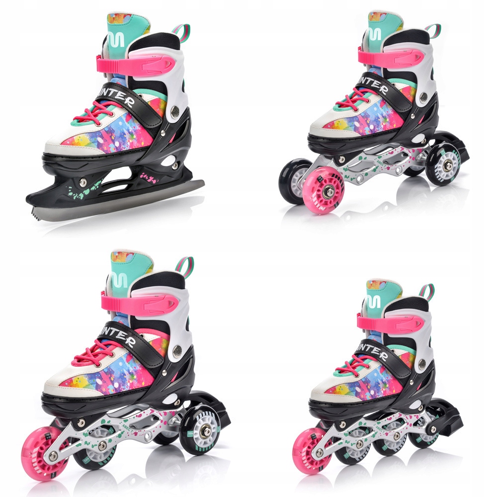 Kolečkové Brusle nastavitelné 4v1 Led kombinované brusle: na led, inline, kolečkové Meteor velikost M 34-37