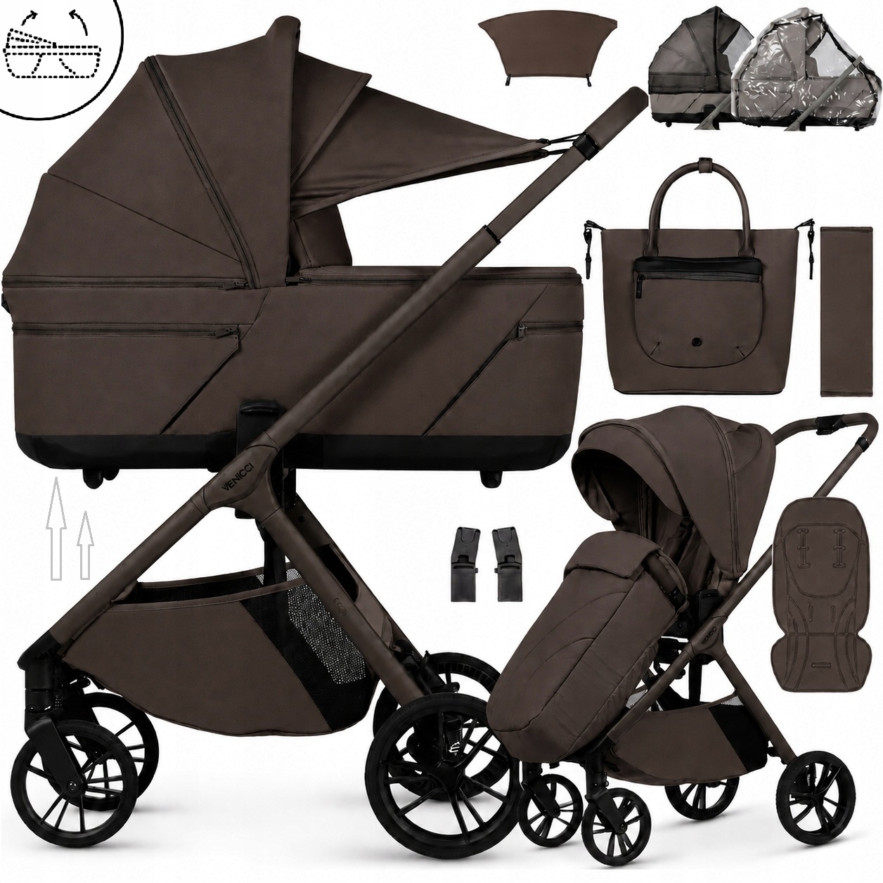 Venicci wózek 2w1 Tila Skład Gondola Fold Torba&P&W&Okr&Fo&adap, Noce brown