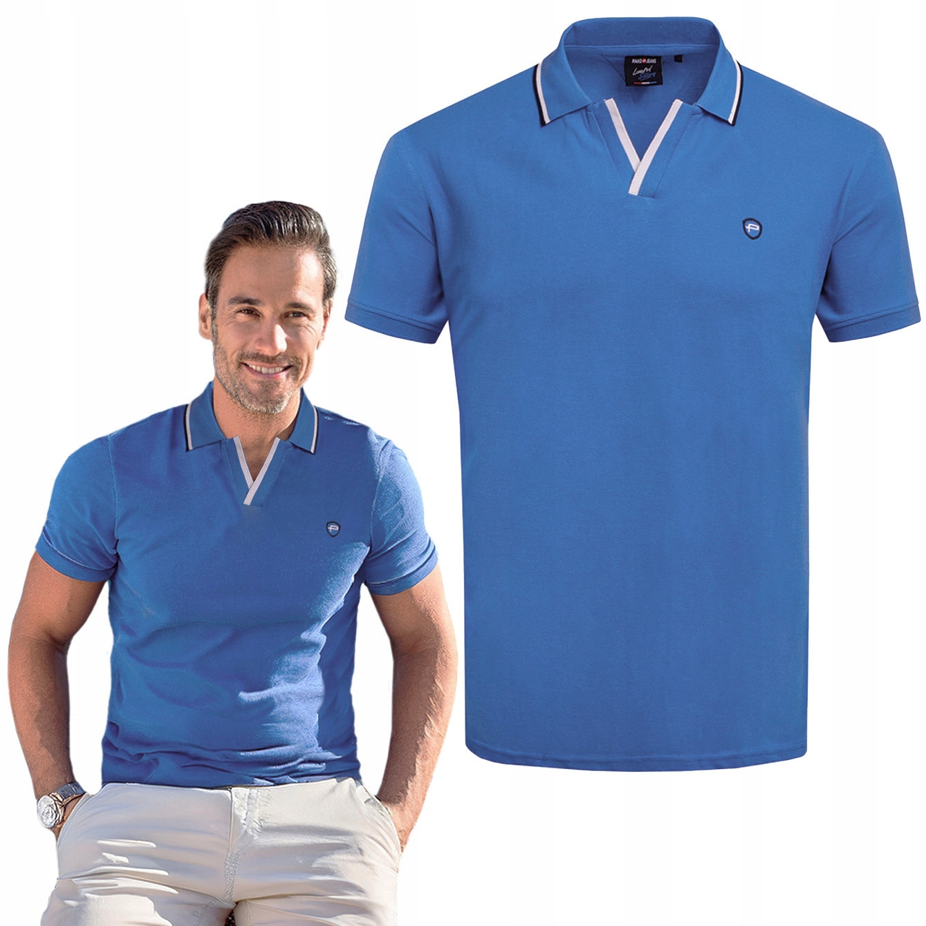 polokošile Pánské bez knoflíků Modré Bavlněné Galium L Pako Jeans