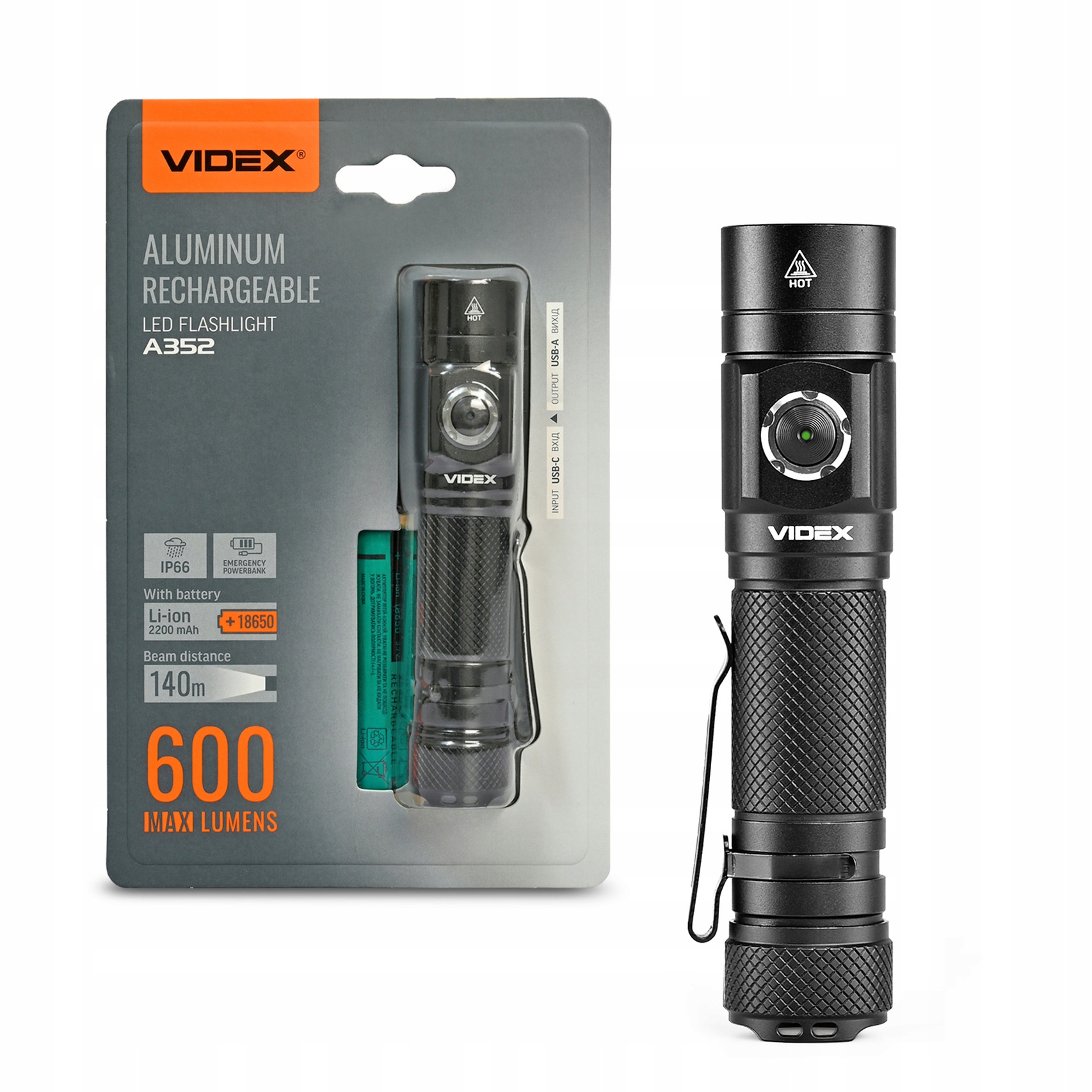 Latarka taktyczna Led Videx wodoodporna Powerbank Usb 10W 600lm IP66