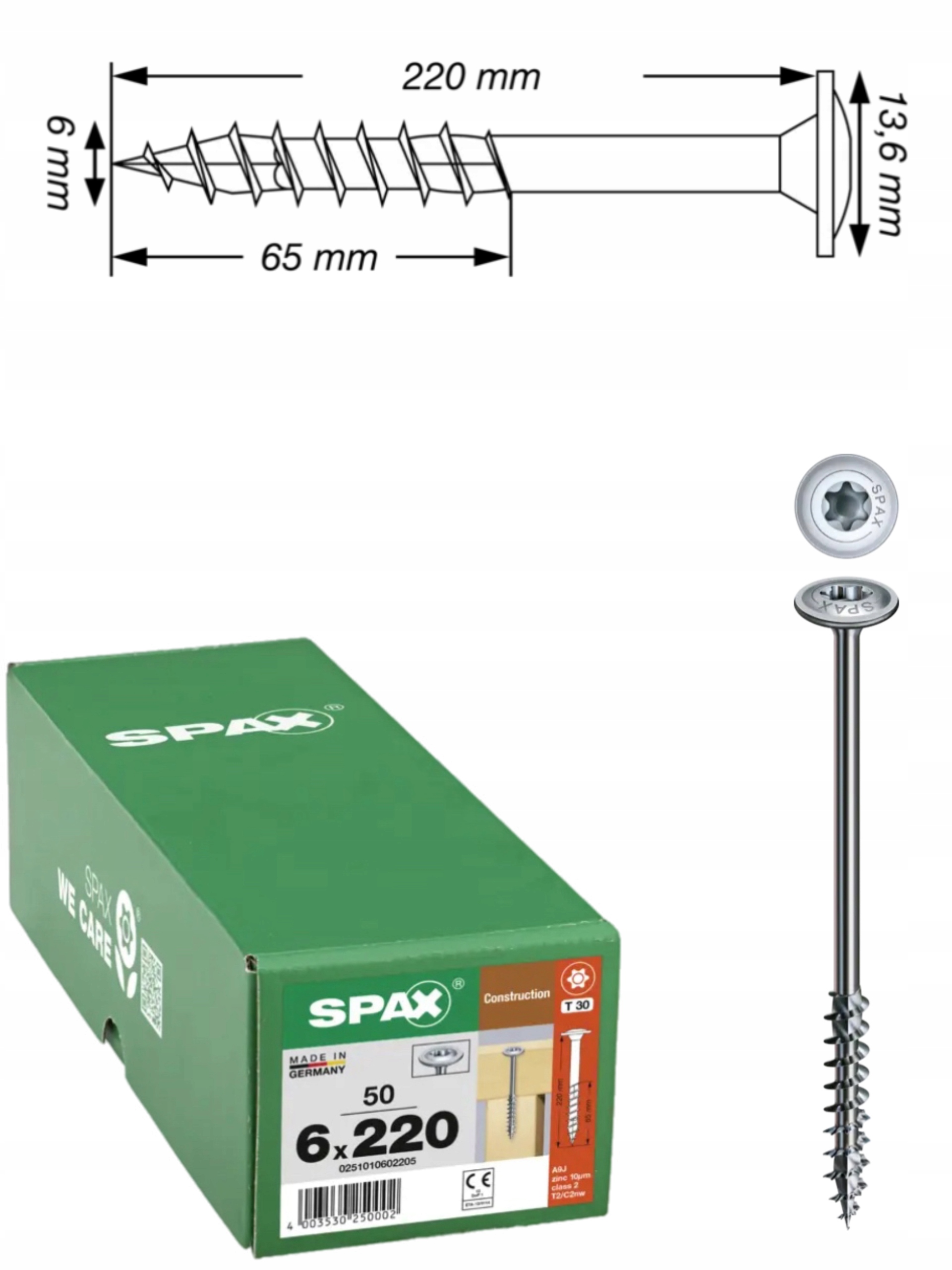 Univerzálne skrutky Wirox pre konštrukciu dreva Spax 6 x 220 mm 50 ks
