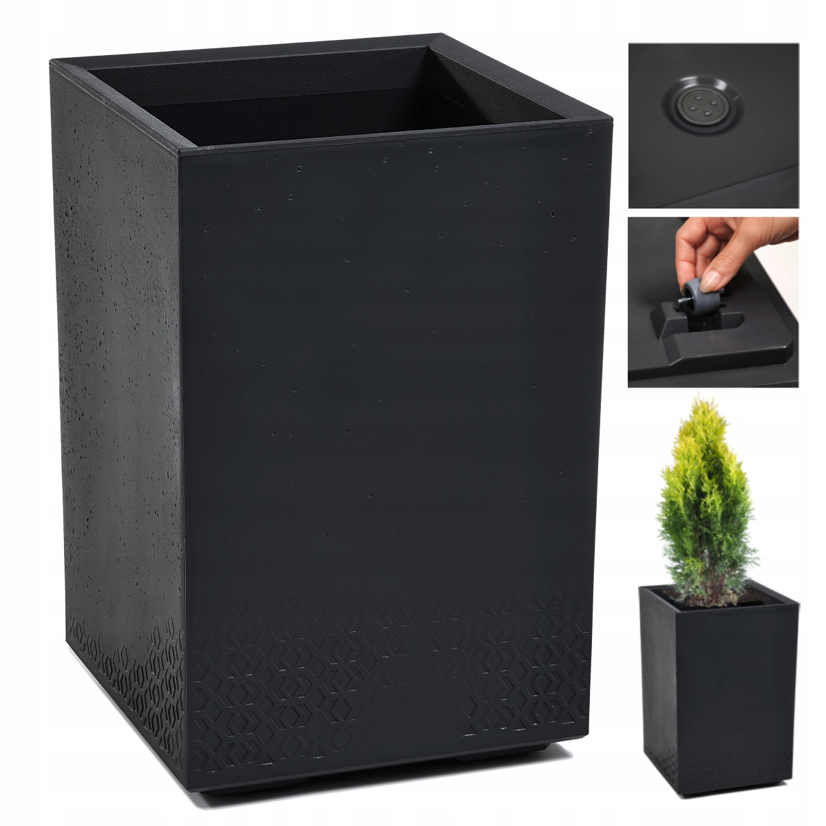 Donica Na Kółkach Karo Eco Recycled 60X40 Czarny Wysoka