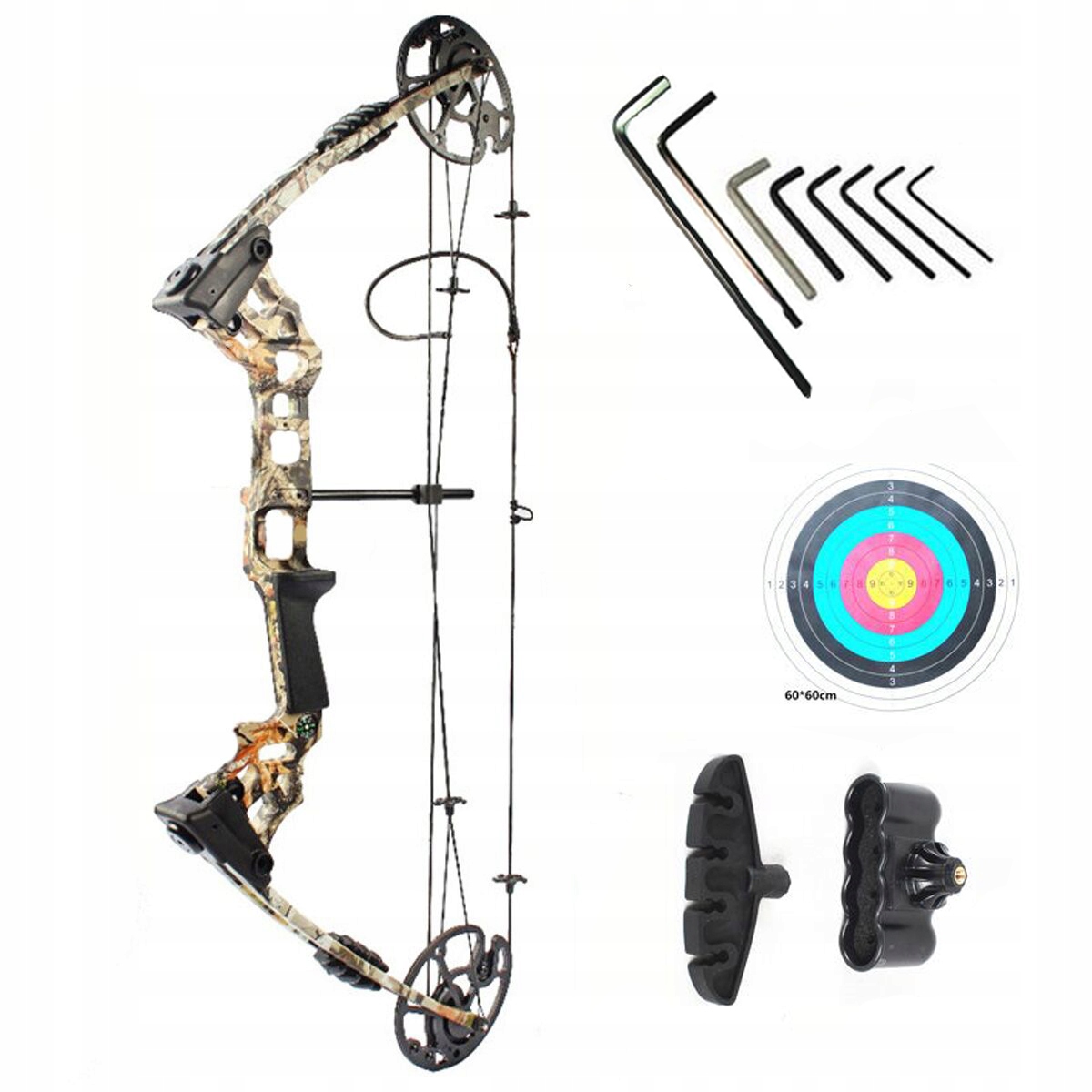 Nastavitelný kladkový luk Dreamer Camo 20-70 lbs s držákem šípů 30"