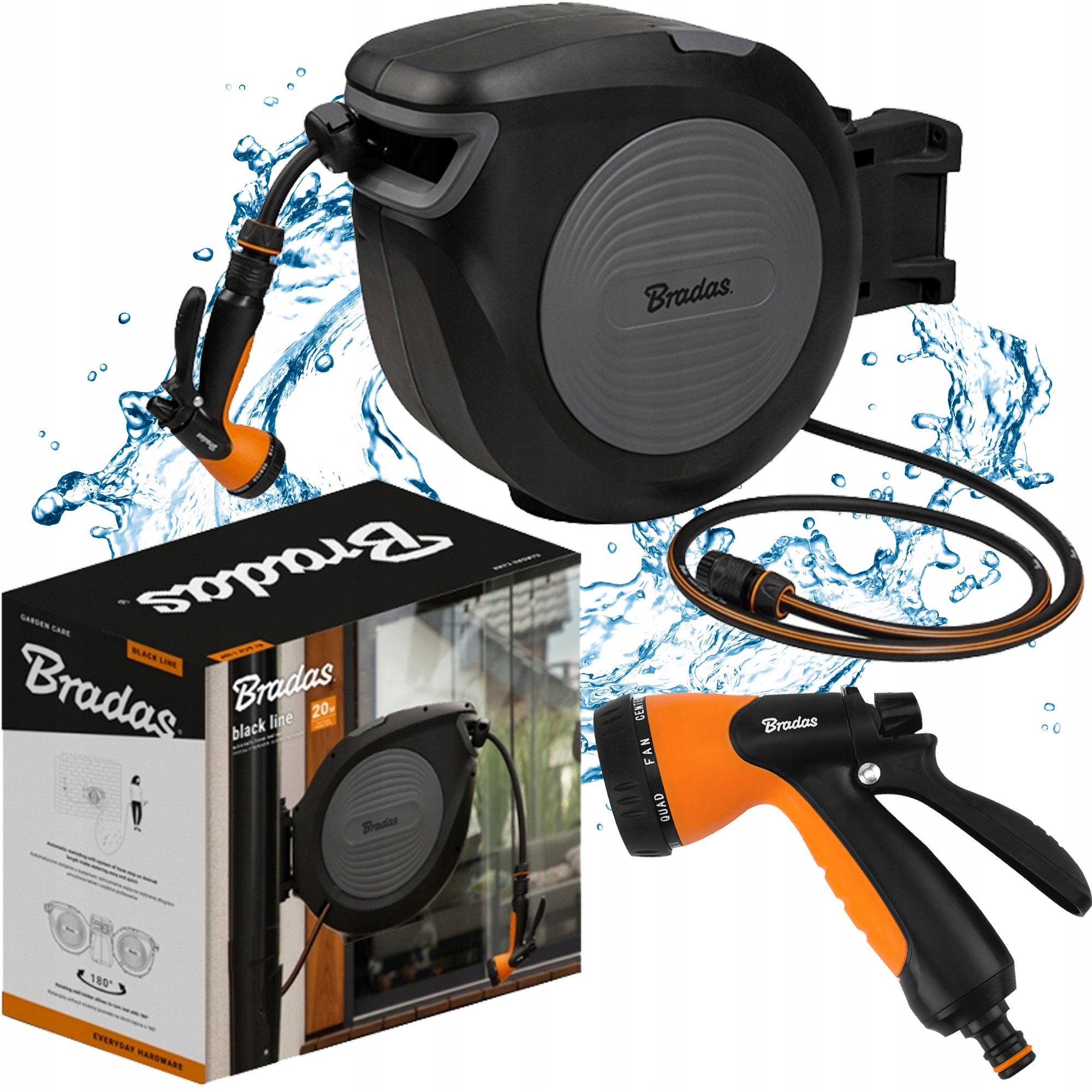 Bęben Zwijacz Na Wąż Ogrodowy Automatyczny Zwijacz 20M Węża Bradas Black