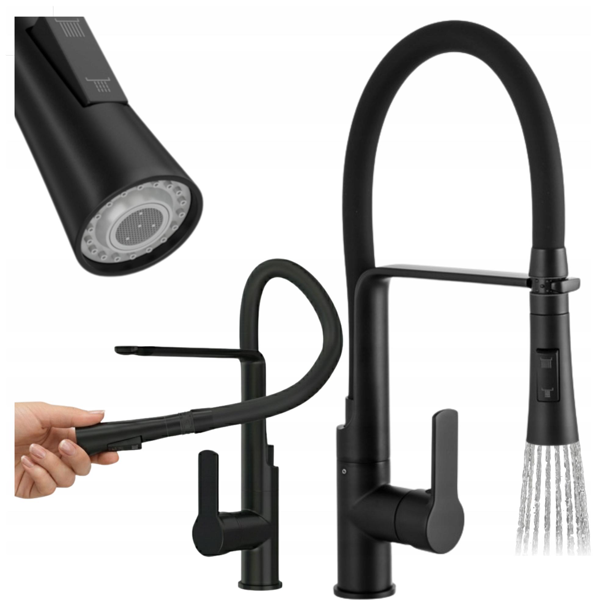 Kuchynská batéria Kran Sada 43 cm Vegas Čierna Ohybná Výlevka