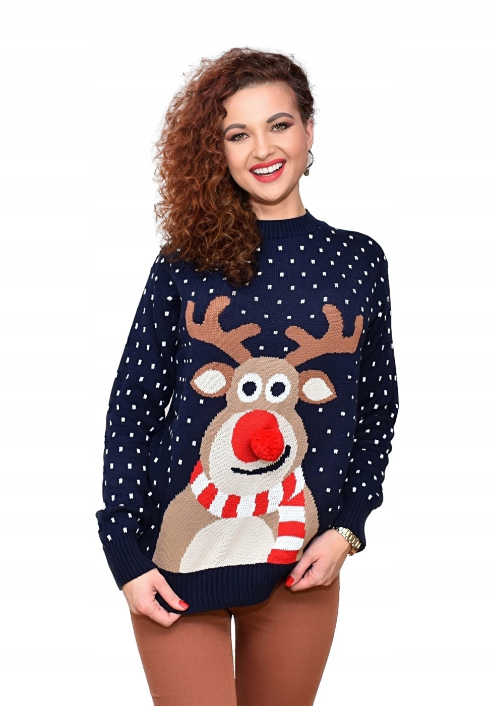 GRANAT ŚWIĄTECZNY SWETER Z RENIFEREM POMPON NOS M Rozmiar M