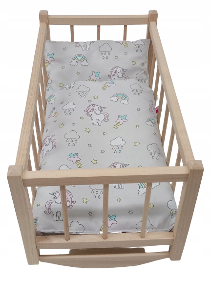 KOŁYSKA DLA LALEK DREWNIANA DLA LALKI +POŚCIEL 3EL