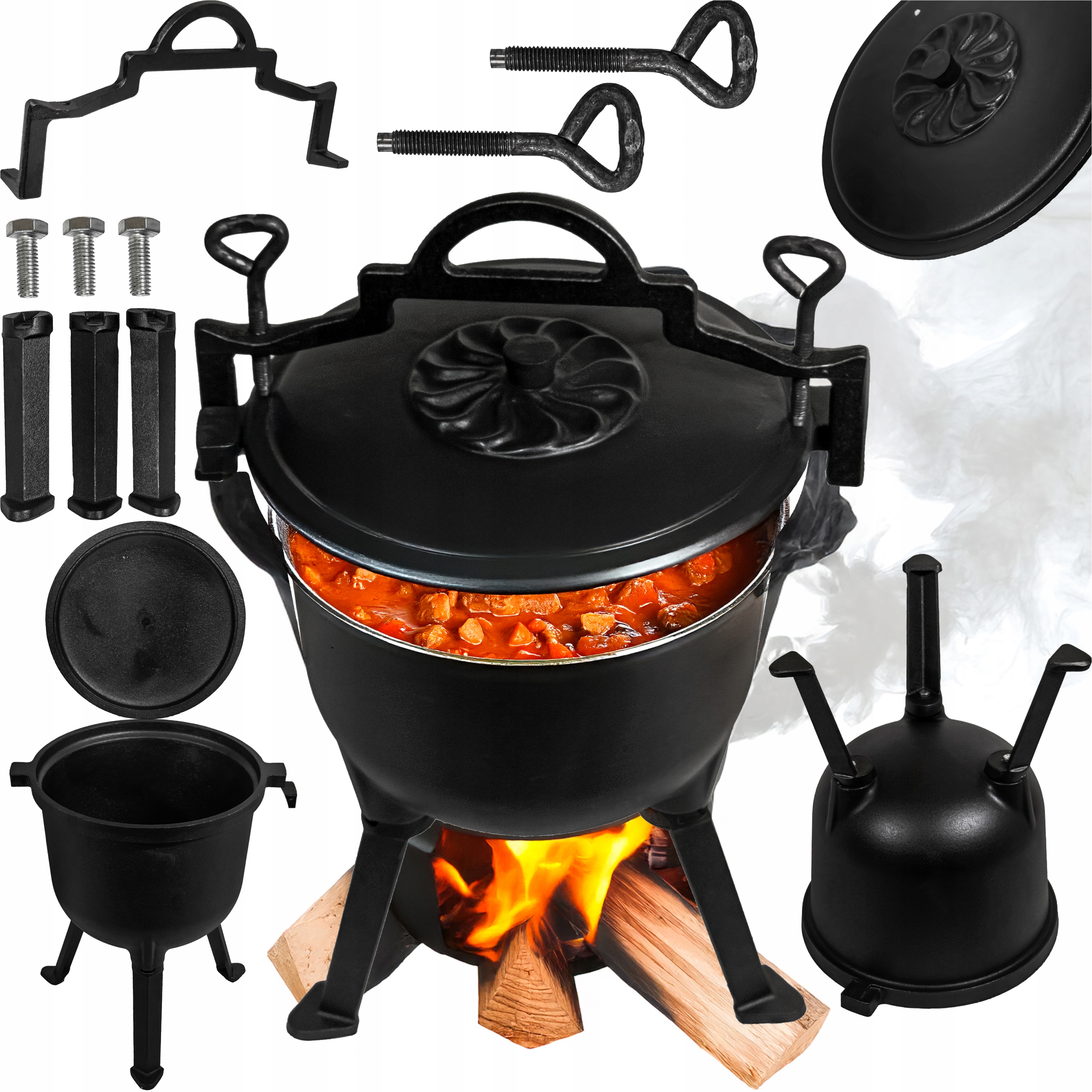 Kociołek Gar Sagan Myśliwski Żeliwny Pokrywa Trójnóg Ognisko Węgierski 10L