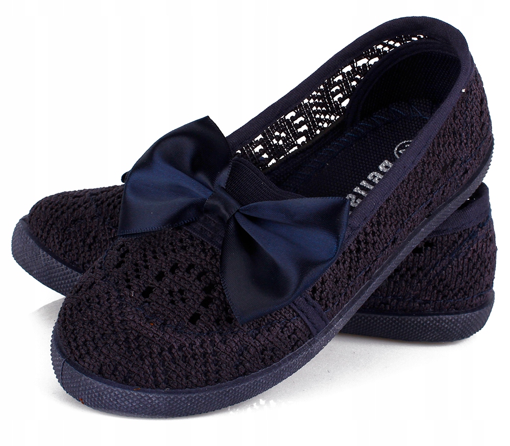 Granatowe ażurowe KORONKOWE tenisówki kokardka 26