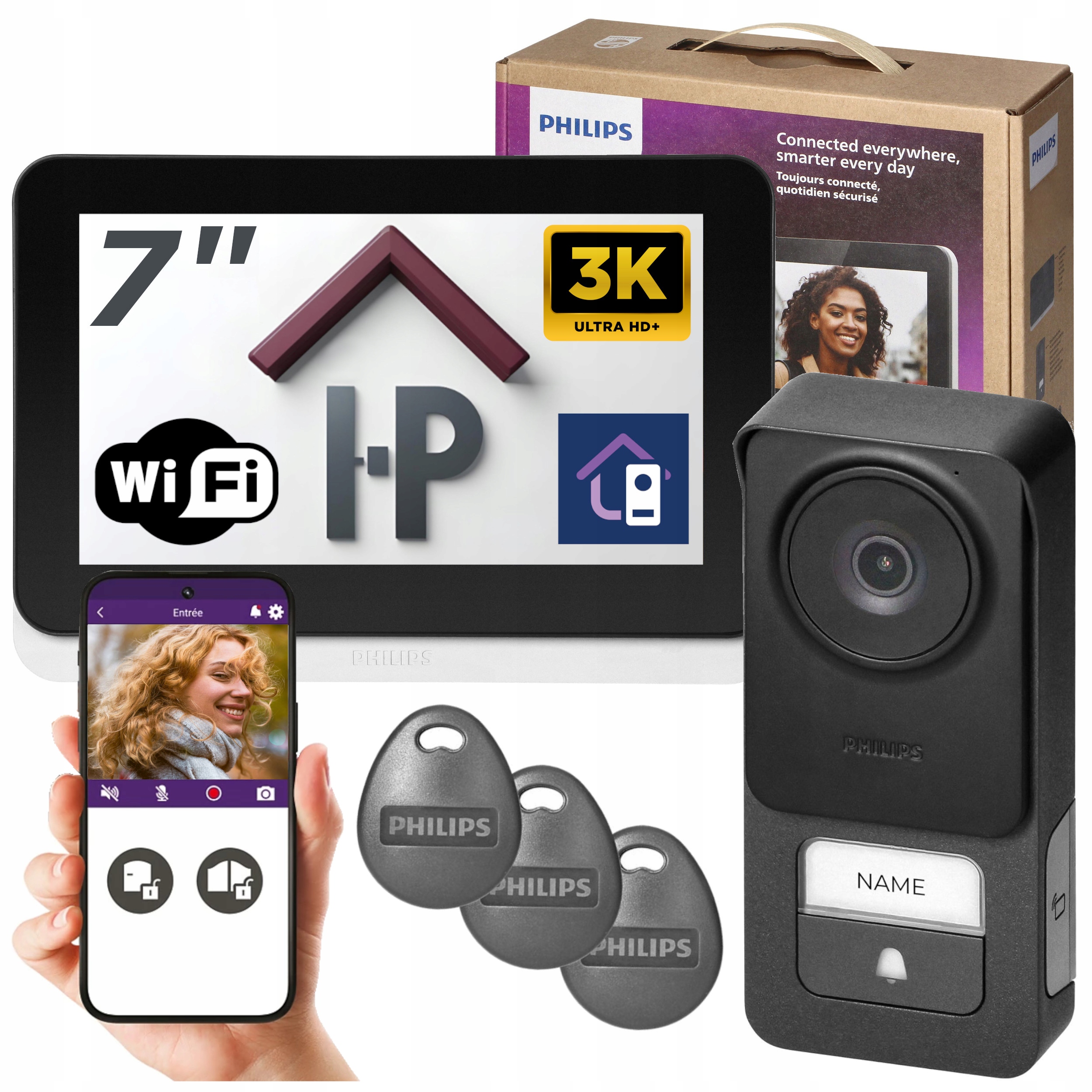 Wideodomofon Wifi Philips 7" Czytnik Rfid Breloki Furtka Brama Aplikacja