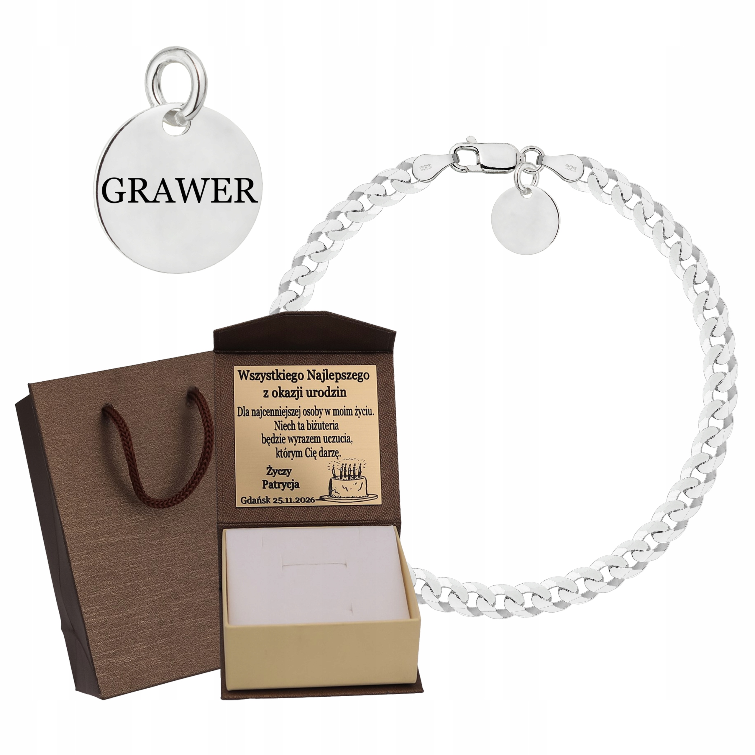 Pánský Pánský Náramek Ryzost 925 S Celou Zbrojí Gravírování Bonus