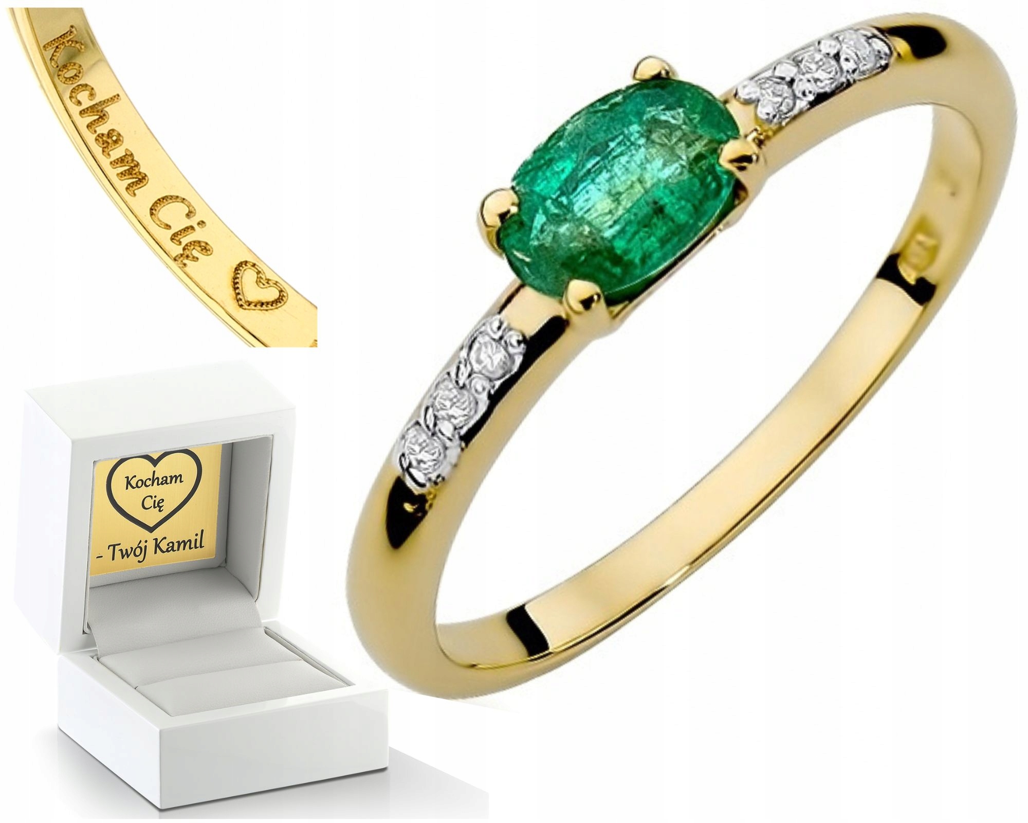 Zlatý Prstýnek Se Smaragdem 585 Gravírování Bonus