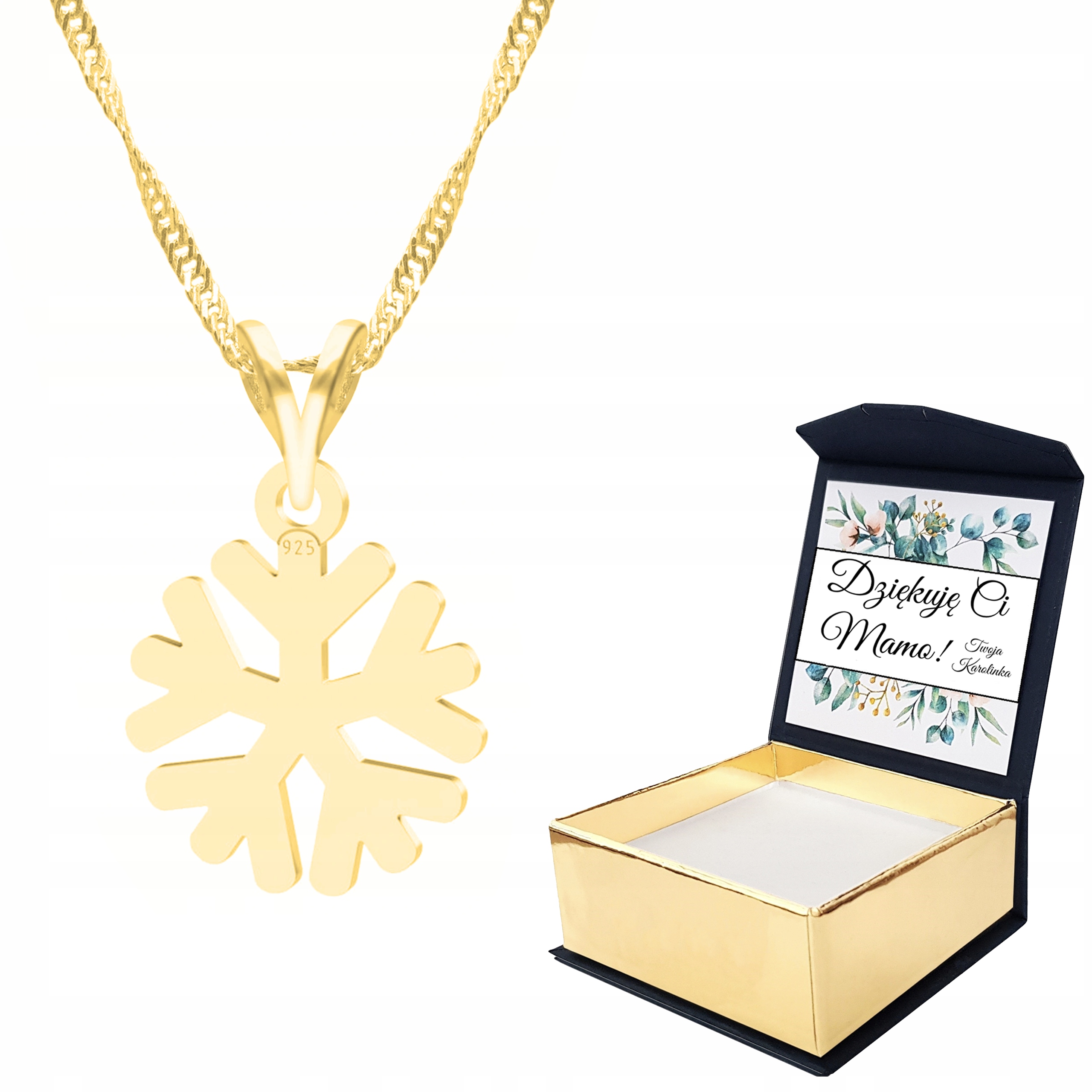 Zlatý náhrdelník sněhová vločka zima 925 Vlastní Potisk