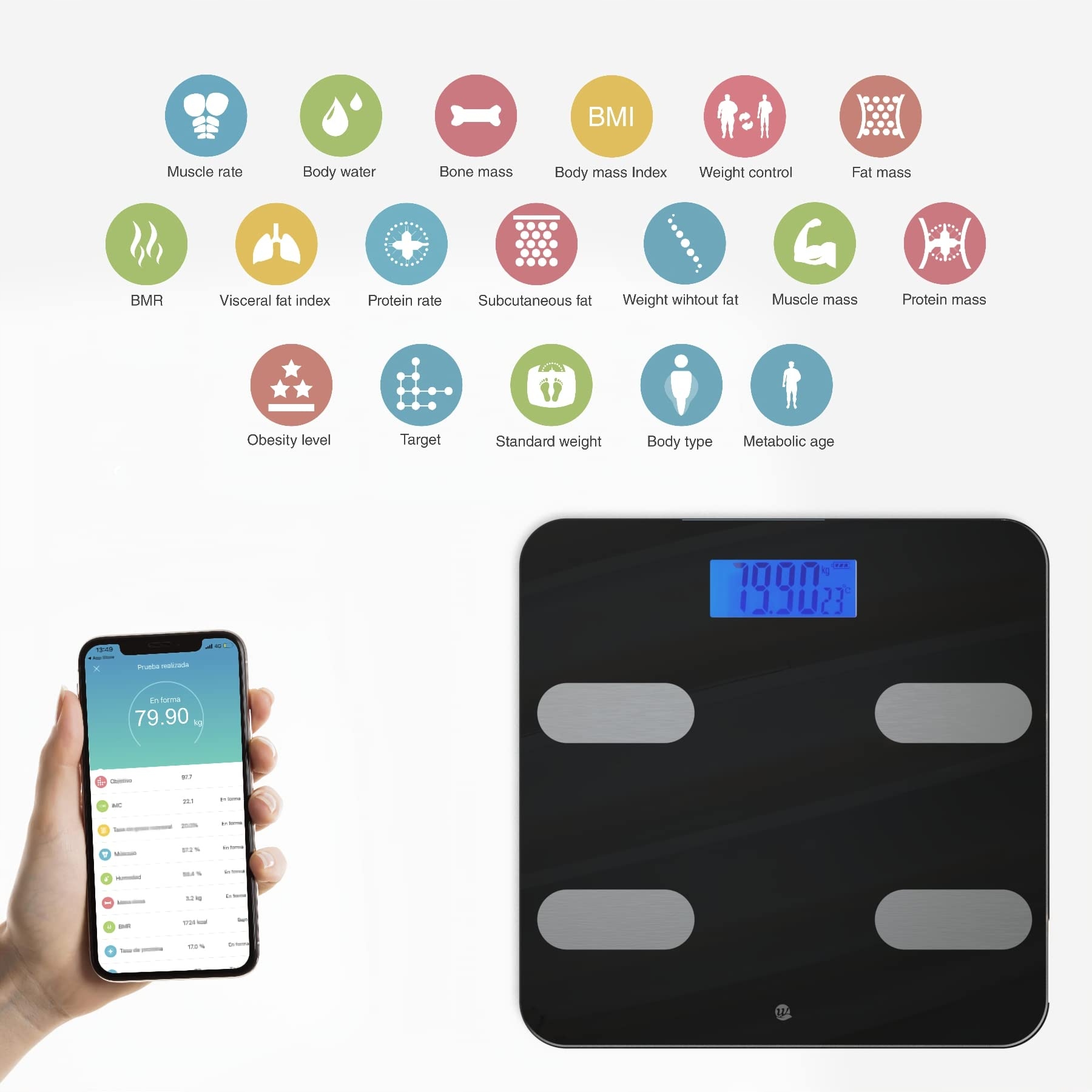 WOTTOCARE Waga Łazienkowa Cyfrowa 150kg z Aplikacją — miniatura 2