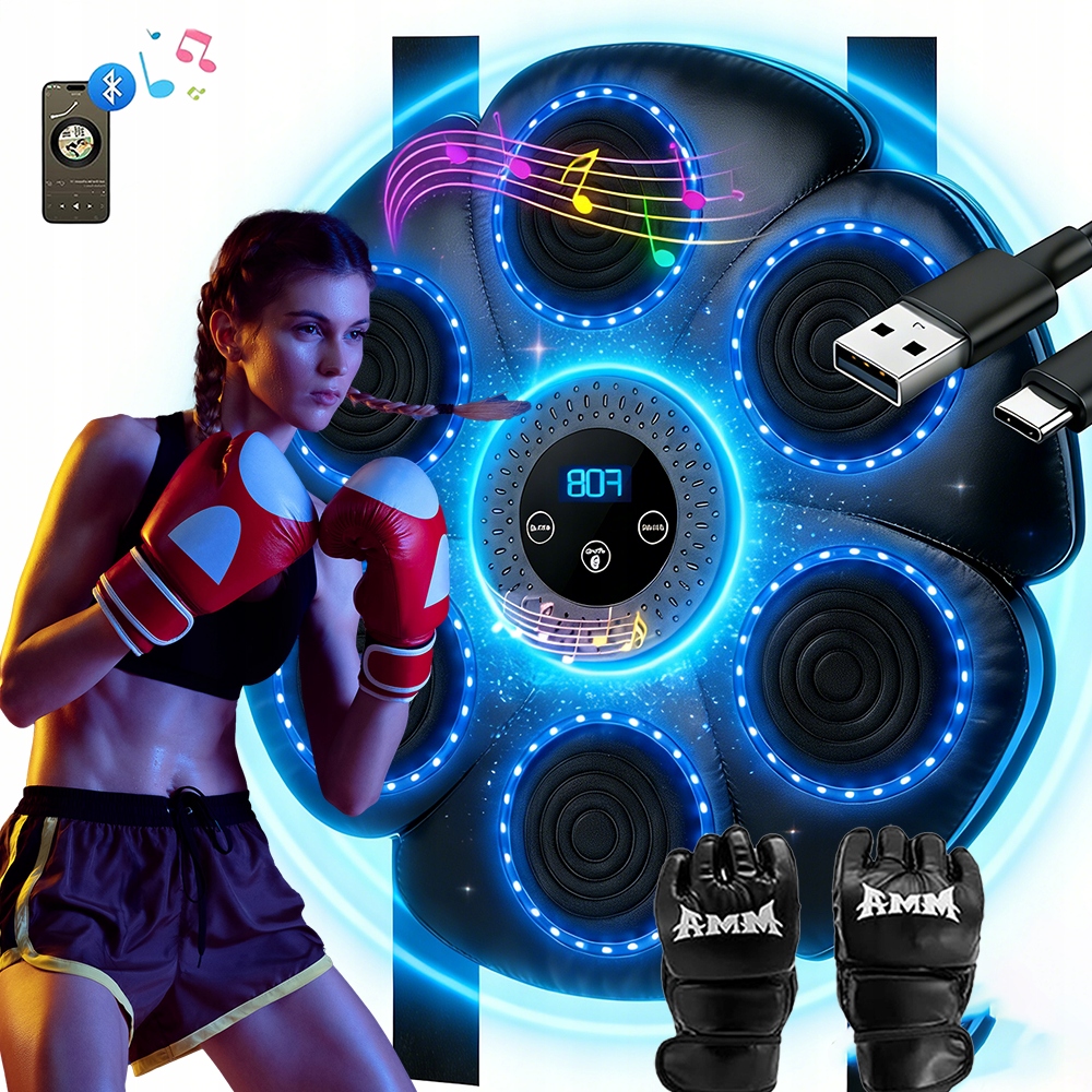 Boxing Machine Z Bluetooth 9 Trybów Gry Regulacja Wysokości Rękawice