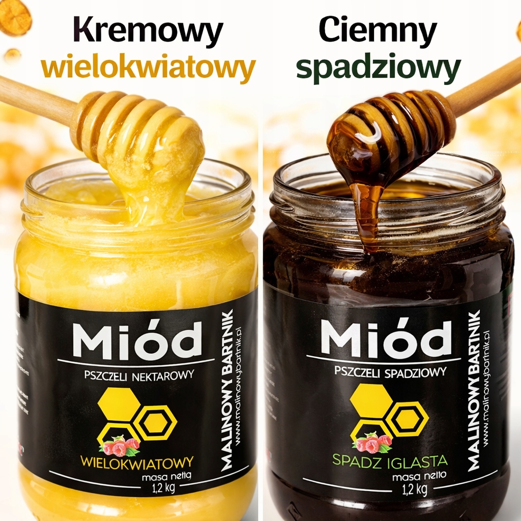 Zestaw Miodów Wielokwiatowy 1,2 Kg Spadziowy 1.2KG Polskie Miody