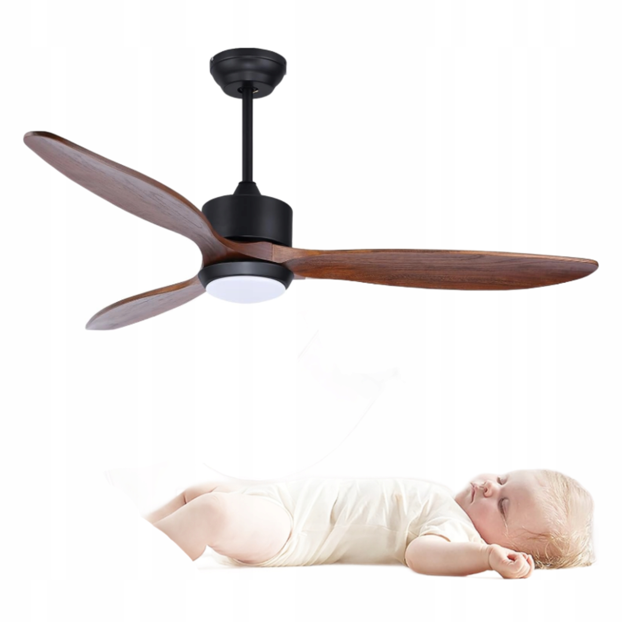 Stropný Led ventilátor Drevený 132 cm s diaľkovým ovládaním Tichý motor Obývacia izba