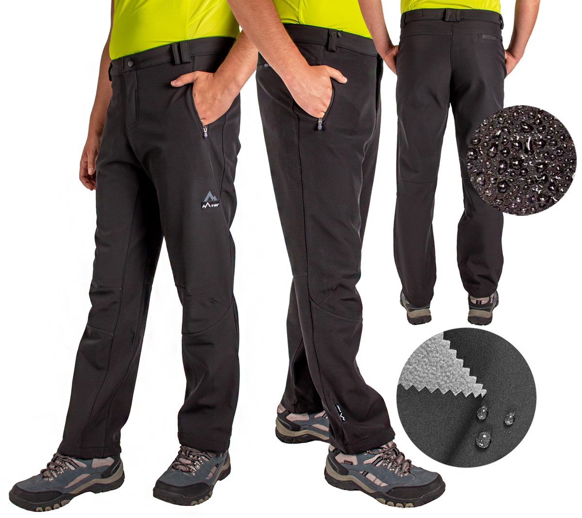 Spodnie Trekkingowe męskie Softshell wodoodporne Czarne ciepłe Firi 3XL