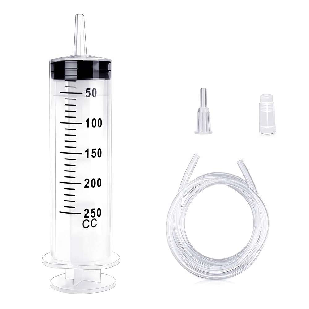 DUŻA STRZYKAWKA CEWNIKOWA 250ML + WĄŻ 1M + ADAPTER