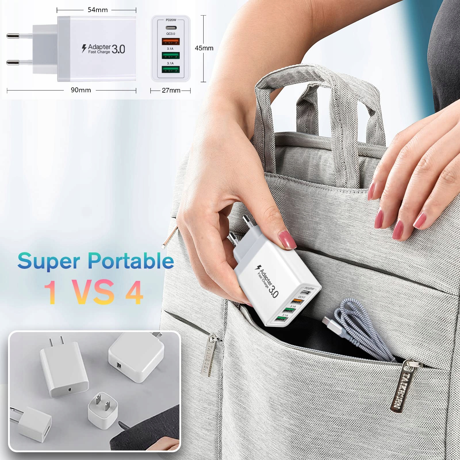 ACEZEEK Szybka Ładowarka USB C 35W 4 Porty Kompatybilna z iPhone Android — miniatura 7
