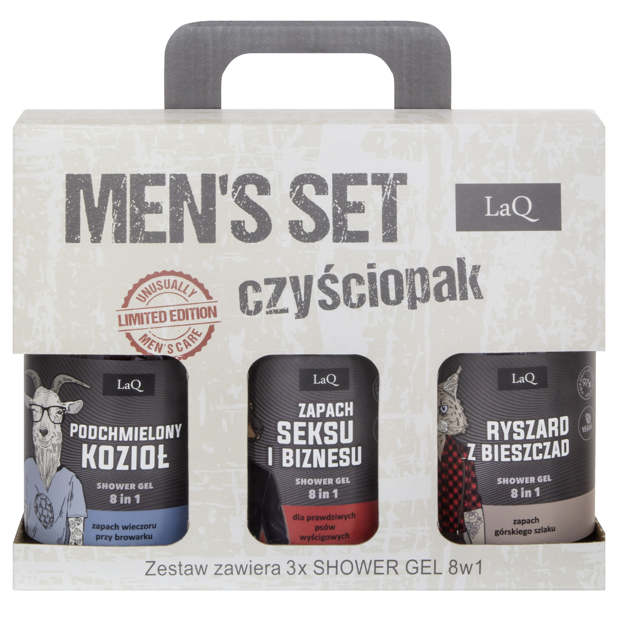 LAQ MEN'S SET Kozmetická sada 3 xGél 500ml KoZiom DOBERMAN RICHARD MAT