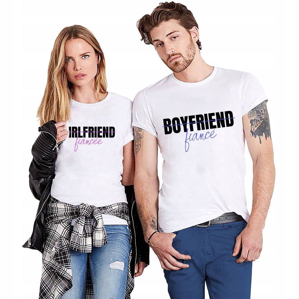 Sada Bílých triček pro páry Fiancee & Fiance na Valentýna, velikost XXL