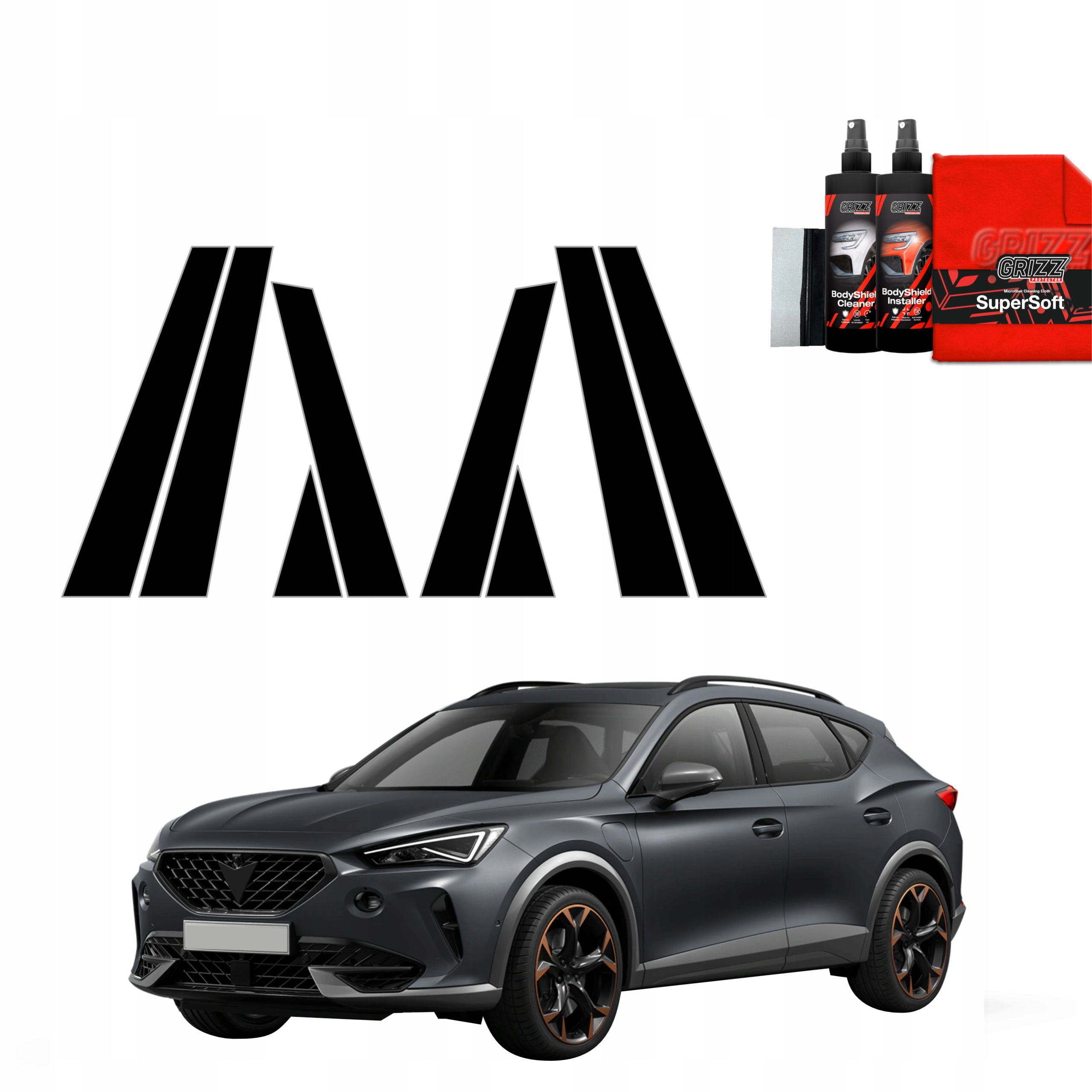 8v1 Černá fólie na sloupky pro Cupra Formentor (2020-2024)