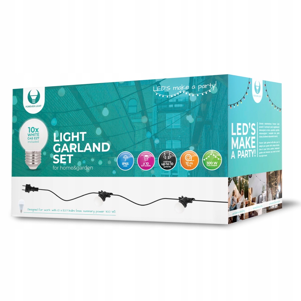 Světelná girlanda IP65 10 x žárovka G45 2W Led