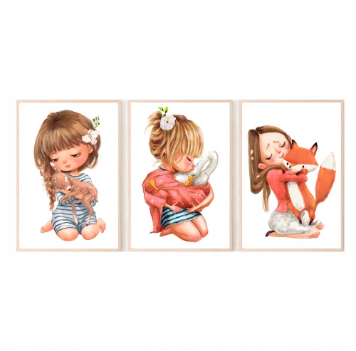 Zestaw 3 obrazki A4 plakaty mali przyjaciele nr.1