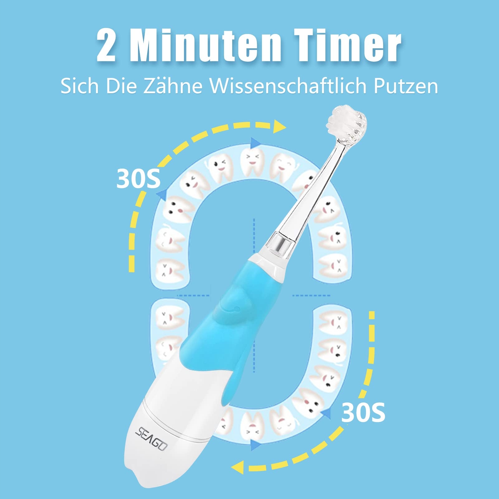SEAGO SG-513 Elektryczna Szczoteczka Dla Dzieci LED Timer IPX7 Niebieska — miniatura 4
