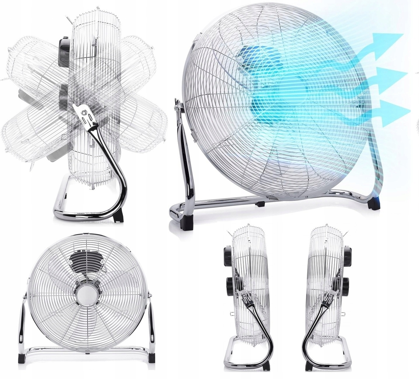 53 cm Silný Větrák Ventilátor s Top Model oscilace Pořádný Stříbrný Kov