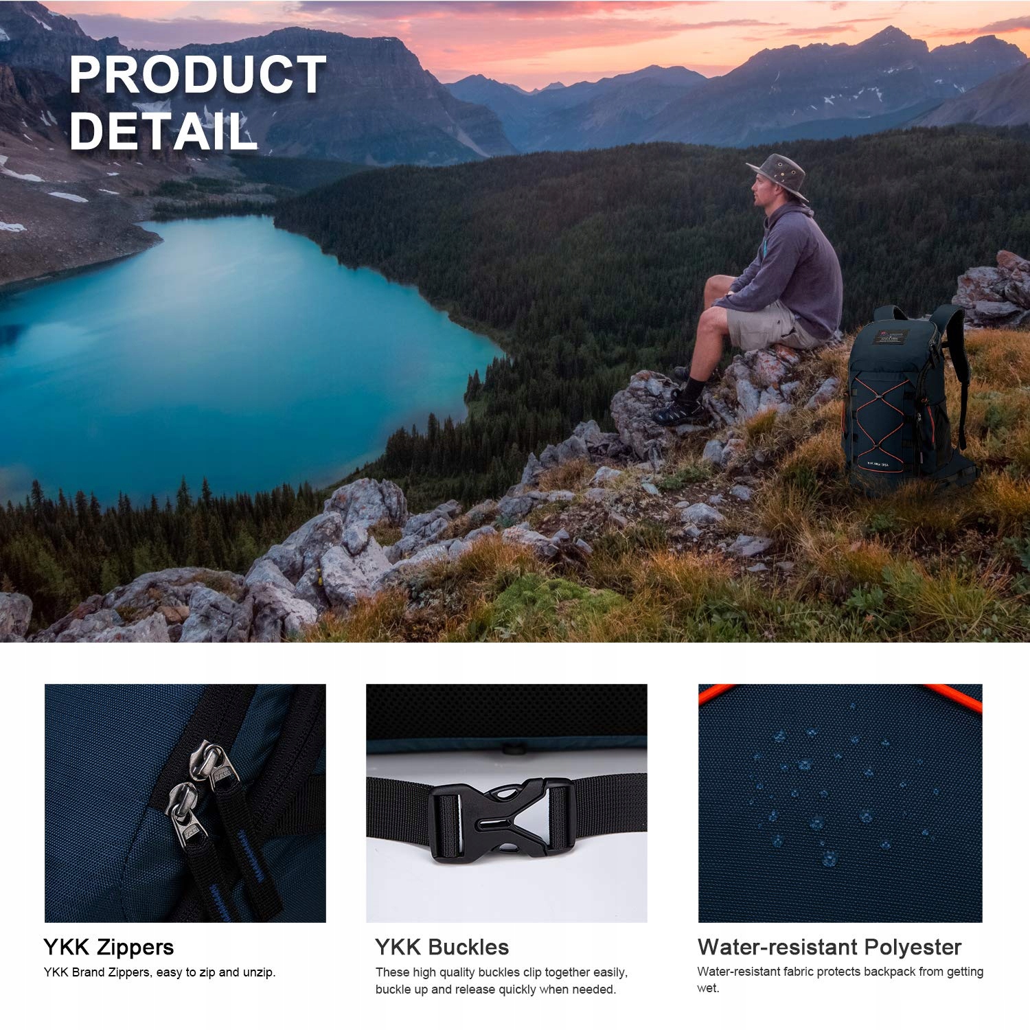 MOUNTAINTOP Plecak Turystyczny 35L Lekki Plecak Trekkingowy z Pokrowcem — miniatura 3