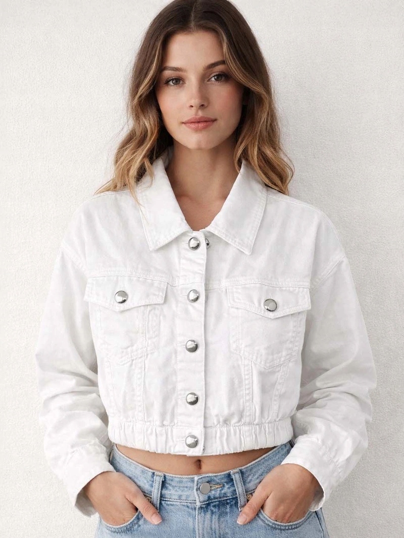 Krátká Džínová Bunda W026 Bílá Xs (34)