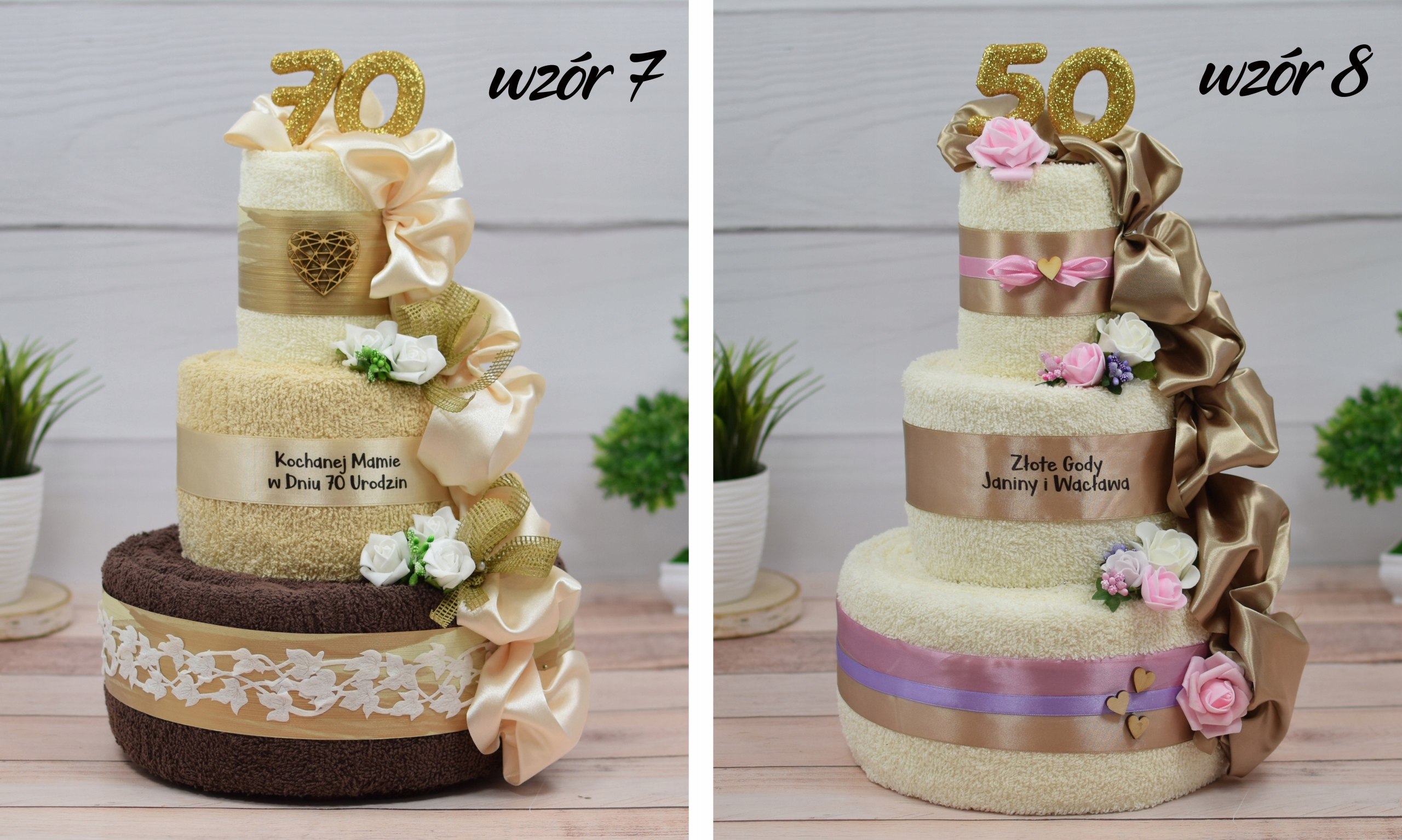 TORT z Ręczników PREZENT na Urodziny Rocznicę Ślub Z dedykacją Tak